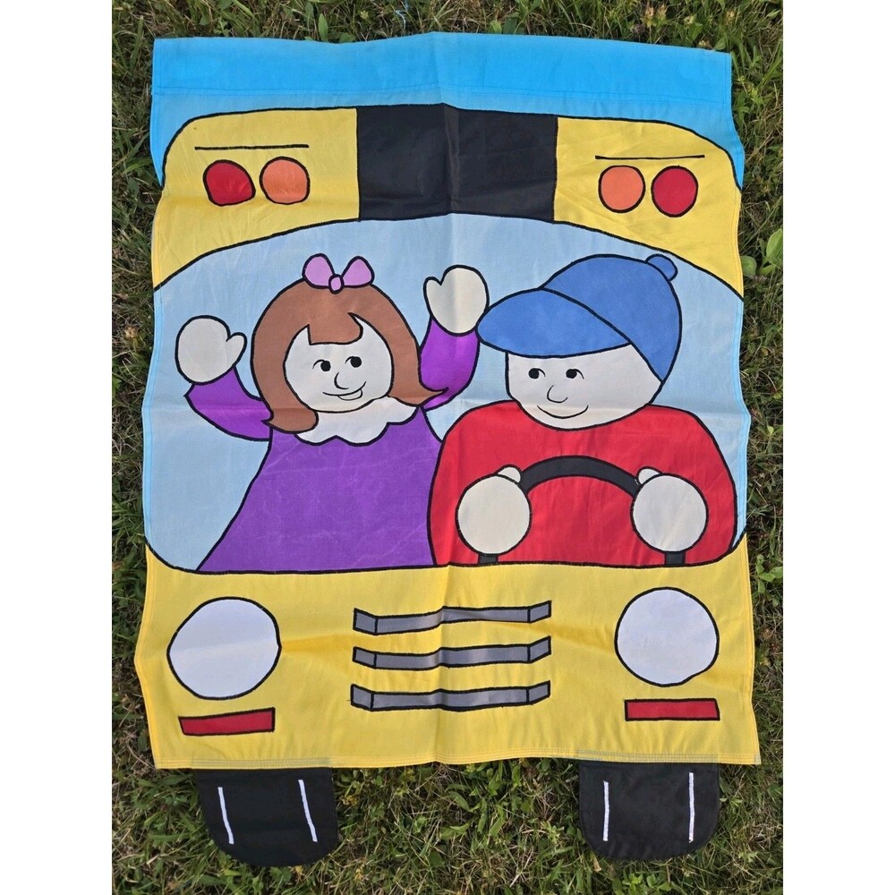 Back to School Autumn Fall House Garden Flag Bus Books Winter 28" x 34” Banner